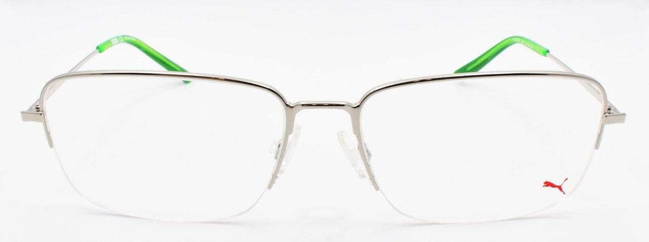 PUMA PU0182O 009 Men's Eyeglasses Frames Half-Rim Large 61-18-145 Silver