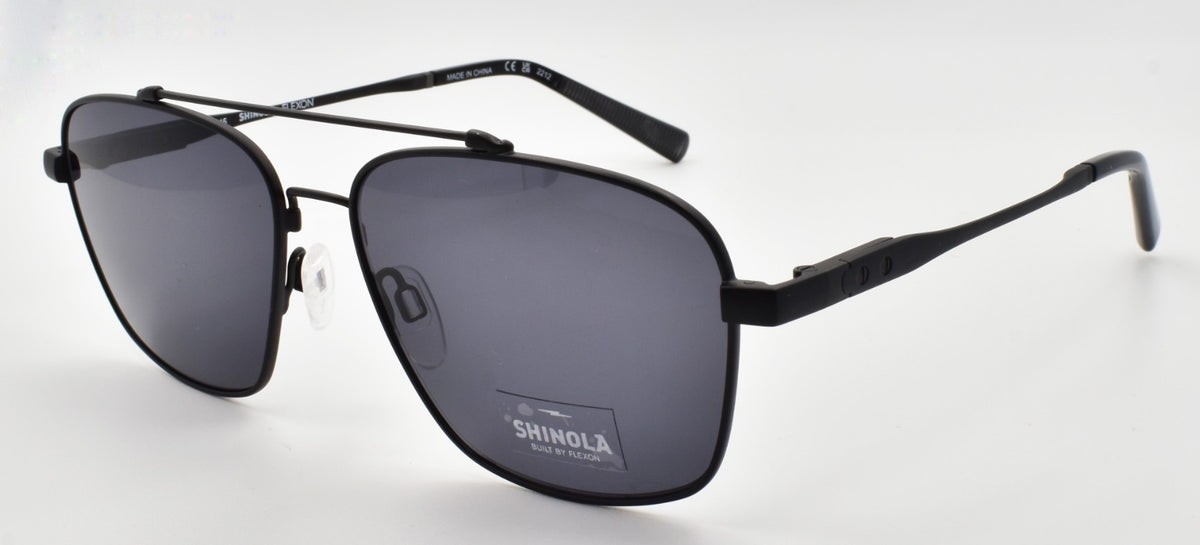 Shinola by Flexon SH2100S 001 Aviator Sunglasses 57-15-145 Satin Black / Gray