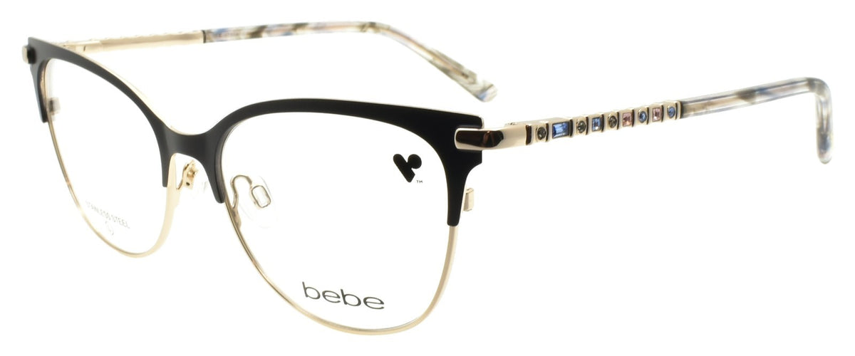 Bebe BB5224 001 Women's Eyeglasses Frames Cat Eye 55-17-140 Jet Black / Gold