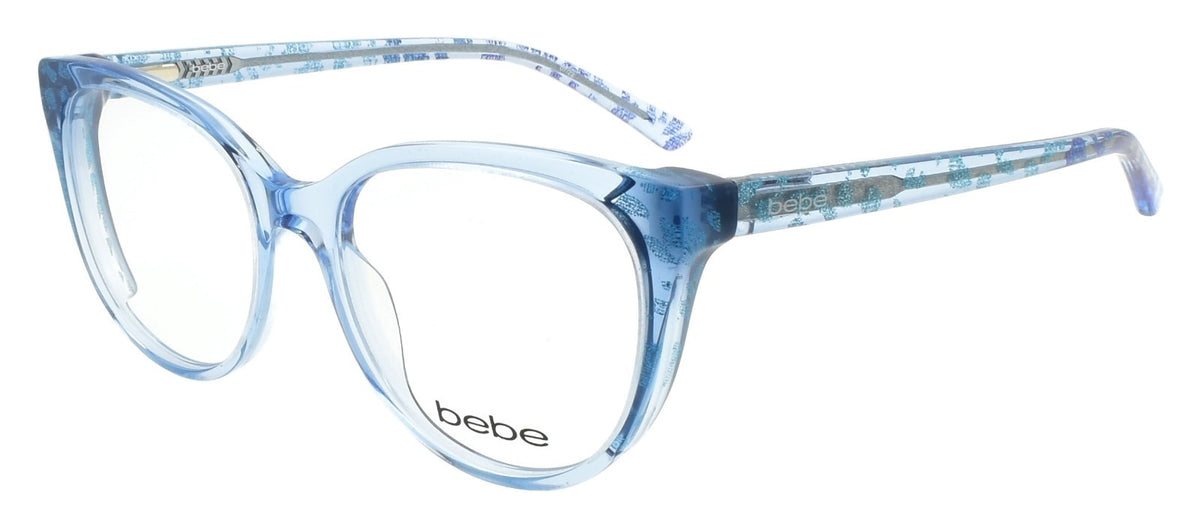 Bebe BB5208 422 Women's Eyeglasses Frames Acetate 52-17-135 Crystal Blue Animal