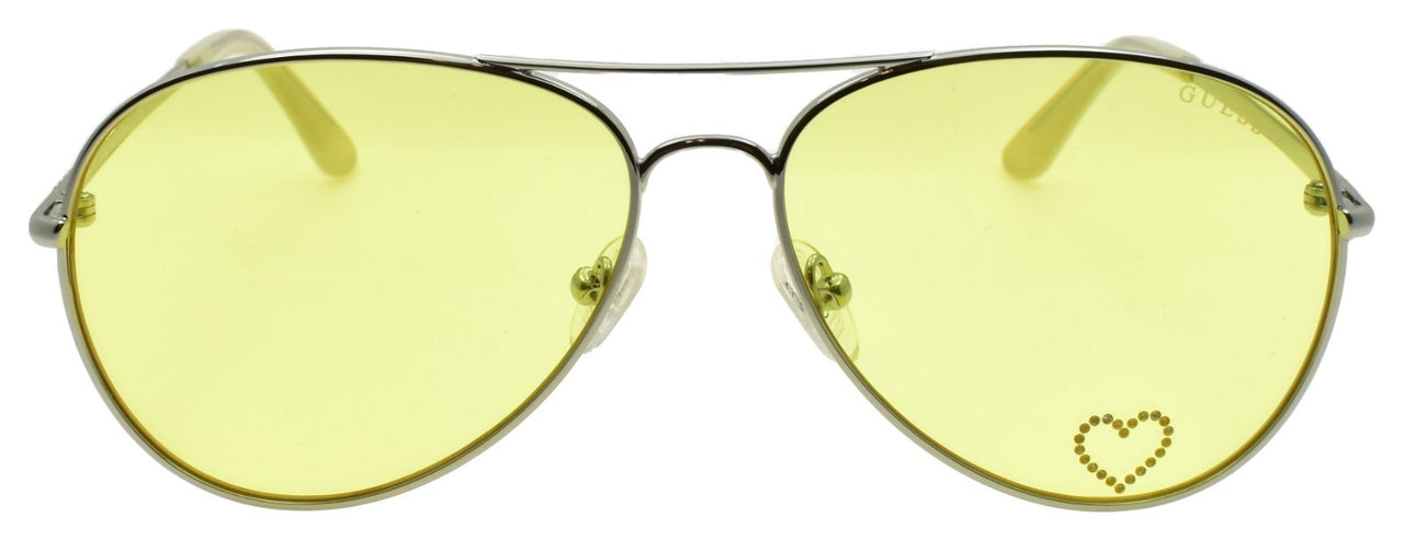 GUESS GU7575-S 10E Women's Sunglasses Aviator Silver / Yellow Heart Detail