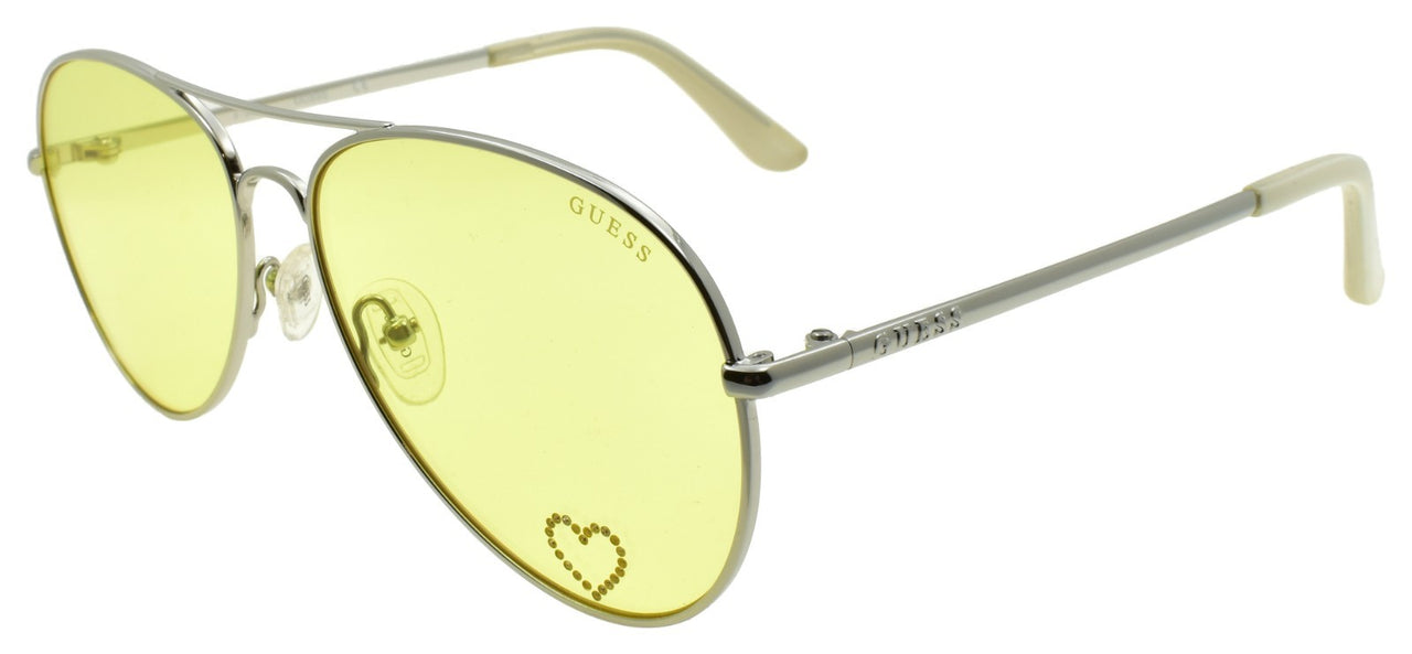 GUESS GU7575-S 10E Women's Sunglasses Aviator Silver / Yellow Heart Detail