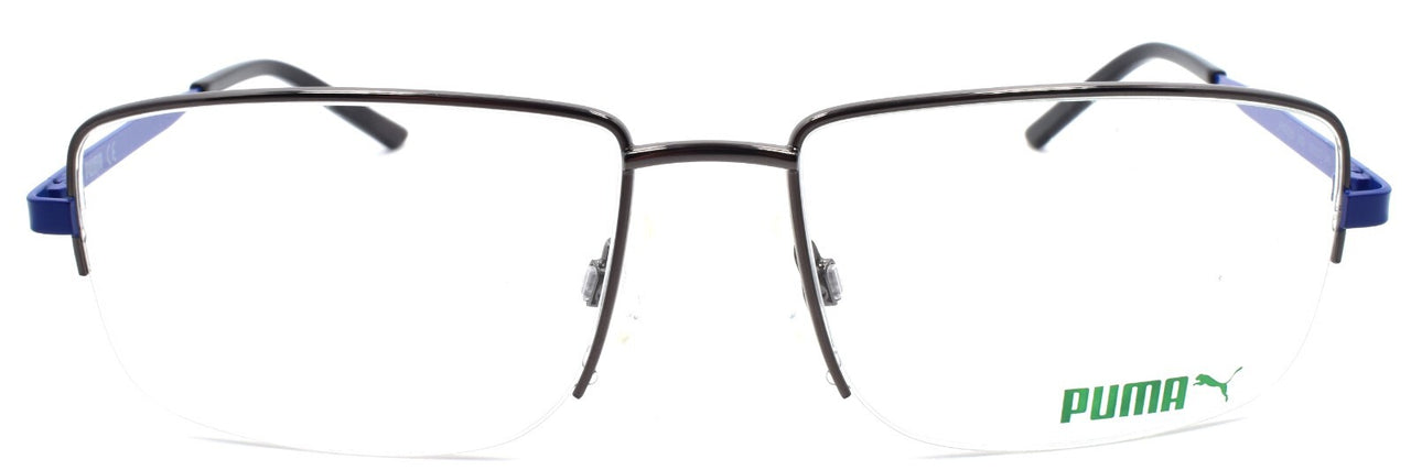 PUMA PU0215O 002 Men's Eyeglasses Frames Half-Rim 57-17-145 Ruthenium / Blue