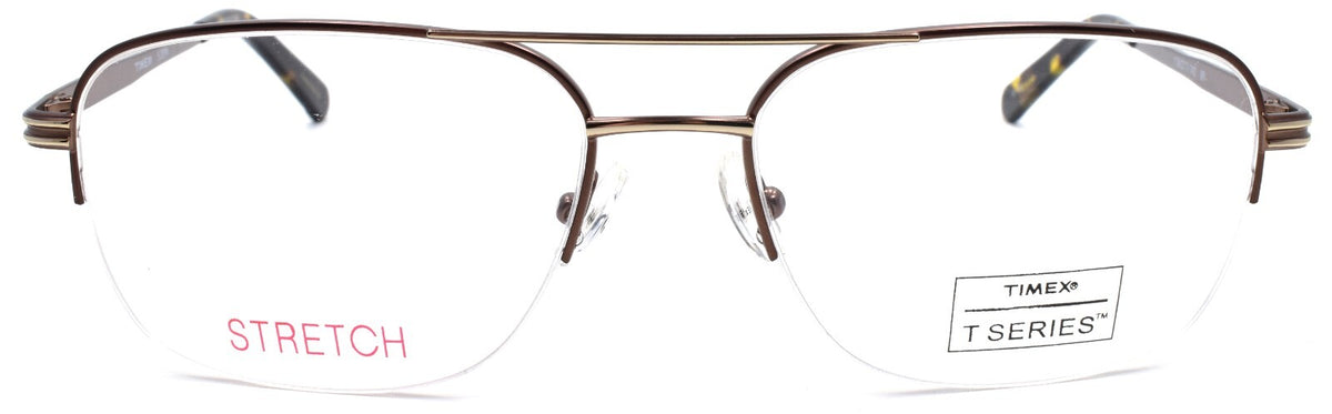 Timex 5:20 PM Men's Eyeglasses Frames Aviator Half-rim Flexible 56-17-140 Brown