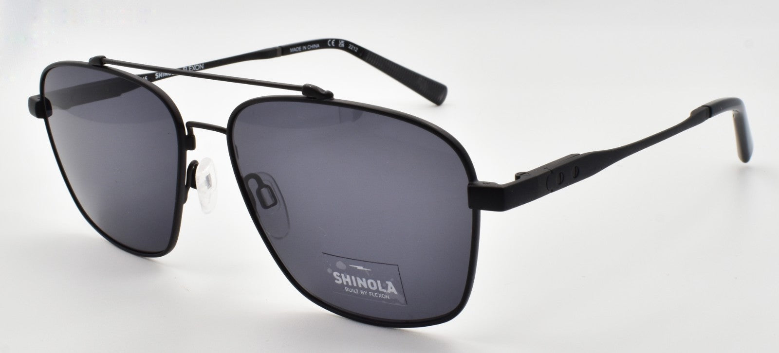Shinola by Flexon SH2100S 001 Aviator Sunglasses 57-15-145 Satin Black / Gray0