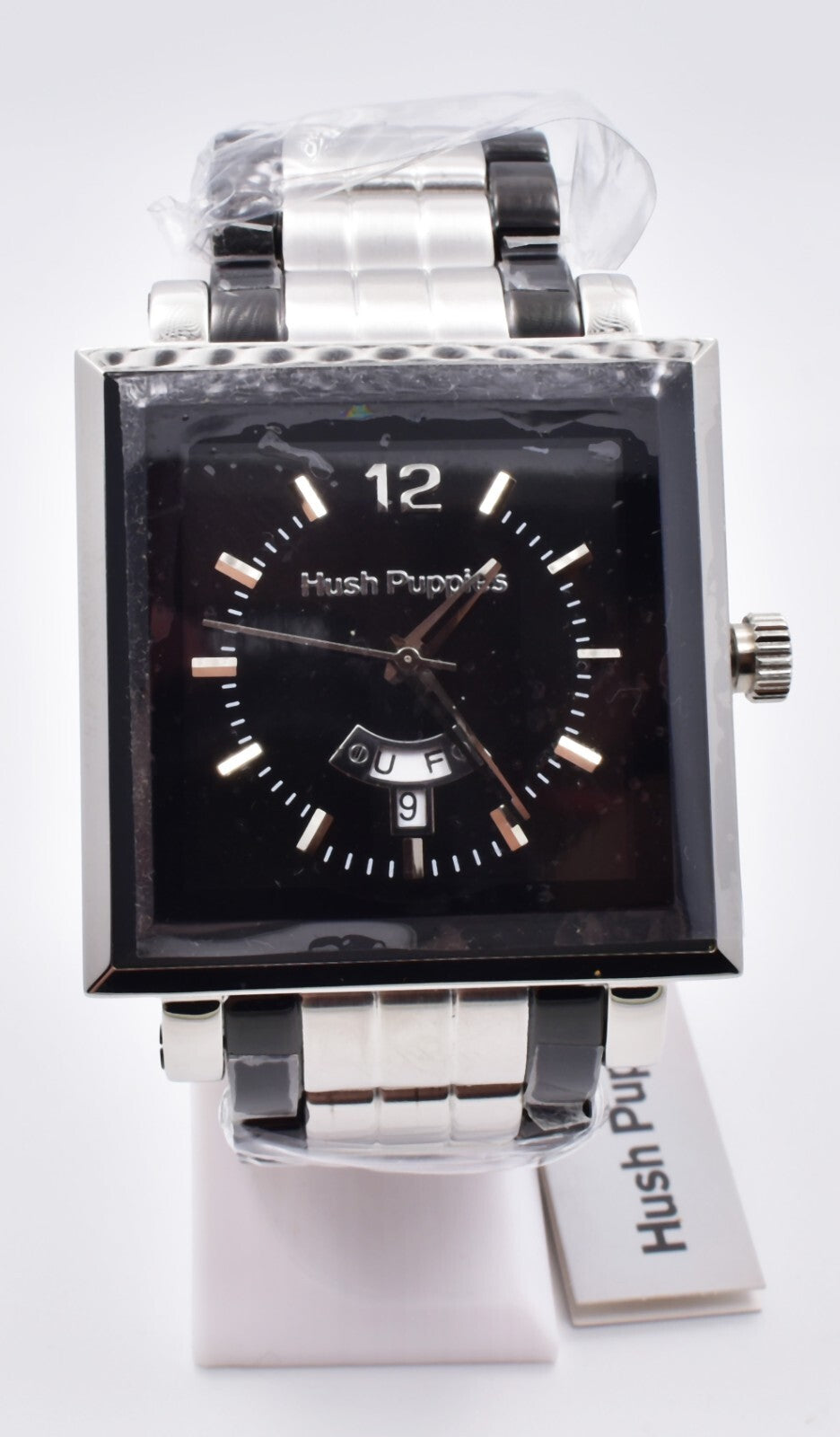 Hush Puppies HP.3568M00.1502 Men's Watch Square Quartz Steel Day Date NOS w/ Box