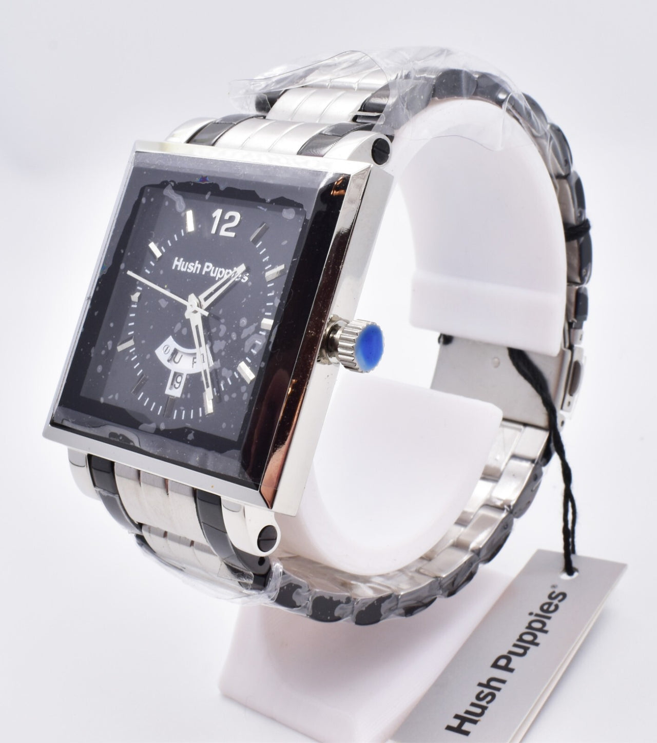 Hush Puppies HP.3568M00.1502 Men's Watch Square Quartz Steel Day Date NOS w/ Box