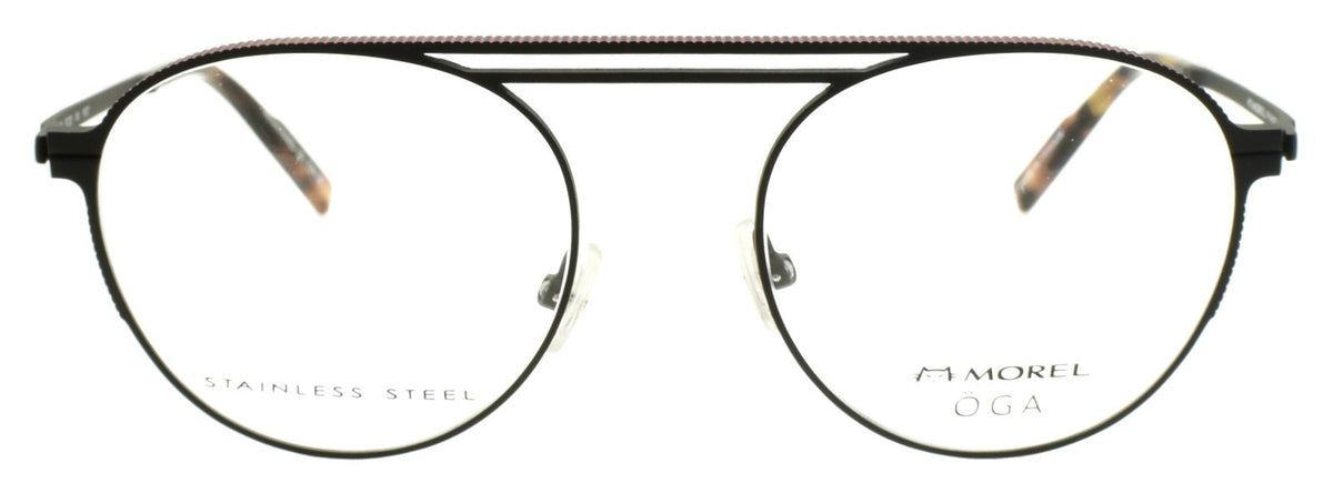 OGA 10136O NR07 Morel Men's Eyeglasses Frames Aviator 52-20-145 Black Red