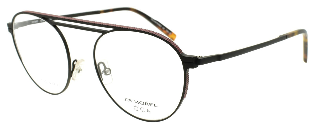 OGA 10136O NR07 Morel Men's Eyeglasses Frames Aviator 52-20-145 Black Red