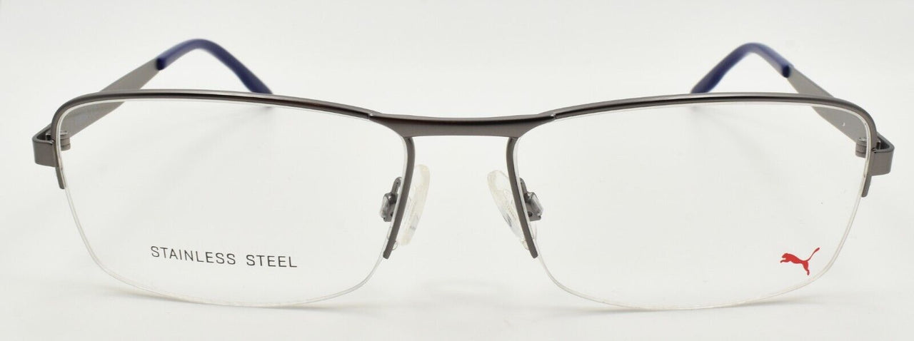 PUMA PE0132O 002 Men's Eyeglasses Frames Half-Rim 59-17-140 Light Ruthenium