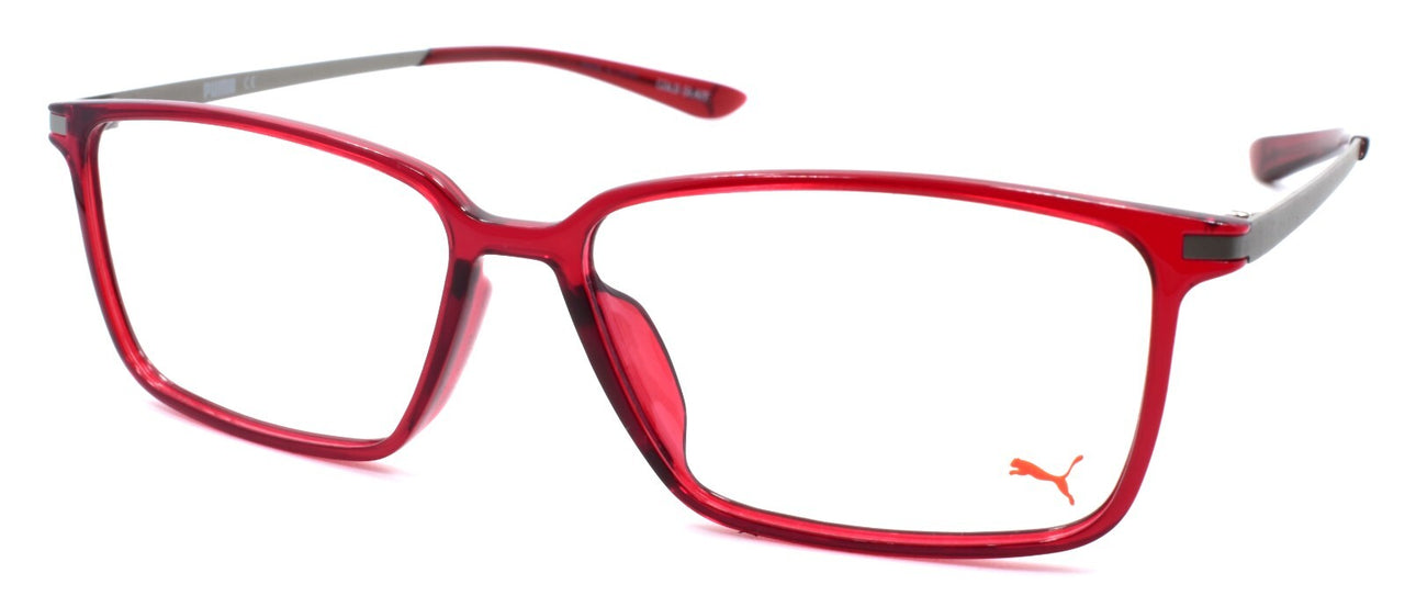 PUMA PU0114O 004 Eyeglasses Frames 55-14-145 Burgundy Red / Silver