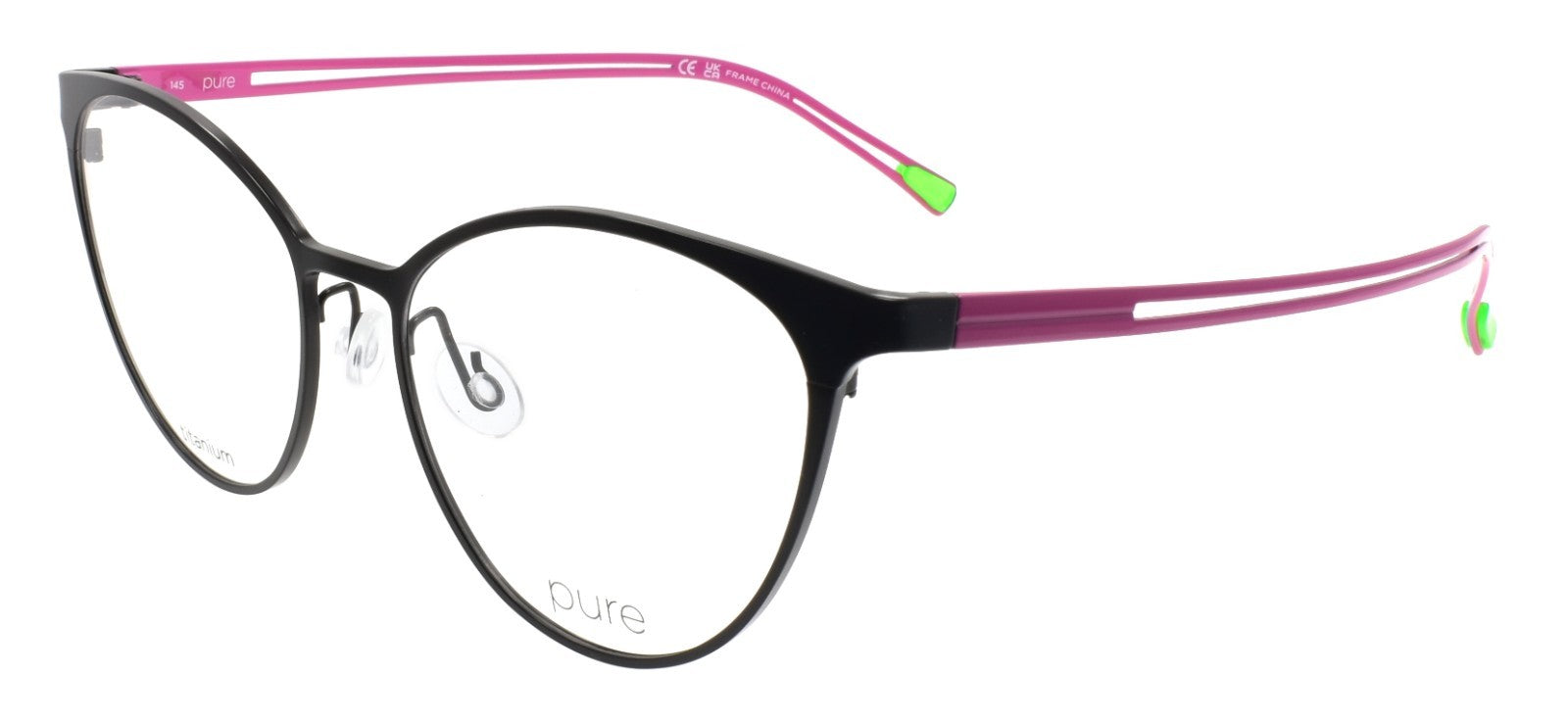 Airlock Pure P-5012 006 Women's Glasses Cat-Eye Titanium 52-16-145 Black / Pink0
