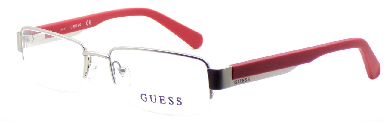 GUESS GU1774 SIRD Men's Half-Rim Eyeglasses Frames 55-18-145 Silver / Red