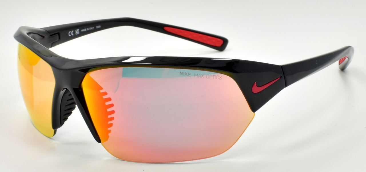 Nike Skylon Ace M DV2163 010 Men's Sunglasses Half-Rim Wrap Black / Red Mirrored
