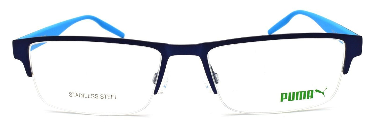 PUMA PU0293O 003 Men's Eyeglasses Frames Half-Rim 56-18-145 Blue