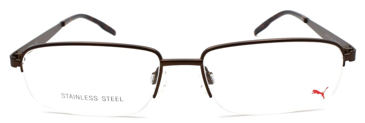 PUMA PE0146O 002 Men's Eyeglasses Frames Half-Rim 55-16-140 Brown