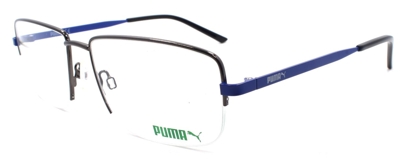 PUMA PU0215O 002 Men's Eyeglasses Frames Half-Rim 57-17-145 Ruthenium / Blue