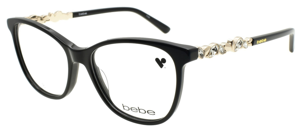 Bebe BB5229 001 Women's Glasses Frames 52-16-140 Black / Gold Accents & Crystals