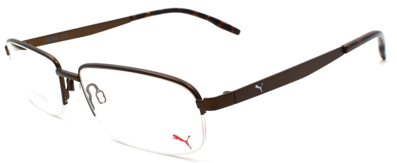 PUMA PE0146O 002 Men's Eyeglasses Frames Half-Rim 55-16-140 Brown