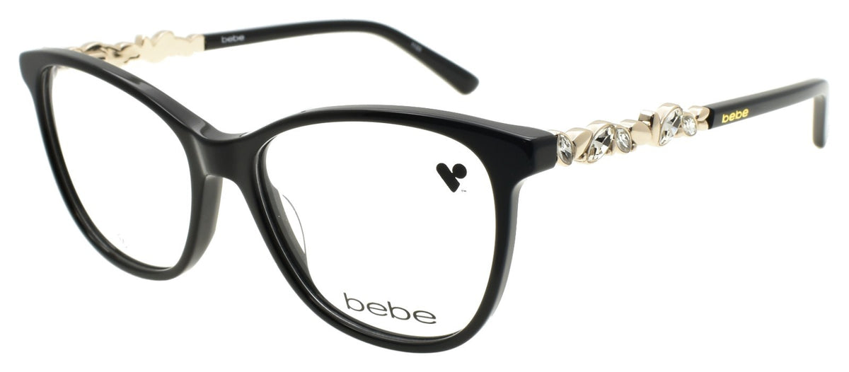 Bebe BB5229 001 Women's Glasses Frames 52-16-140 Black / Gold Accents & Crystals