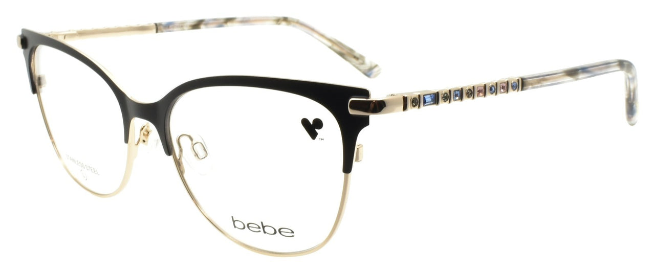 Bebe BB5224 001 Women's Eyeglasses Frames Cat Eye 55-17-140 Jet Black / Gold