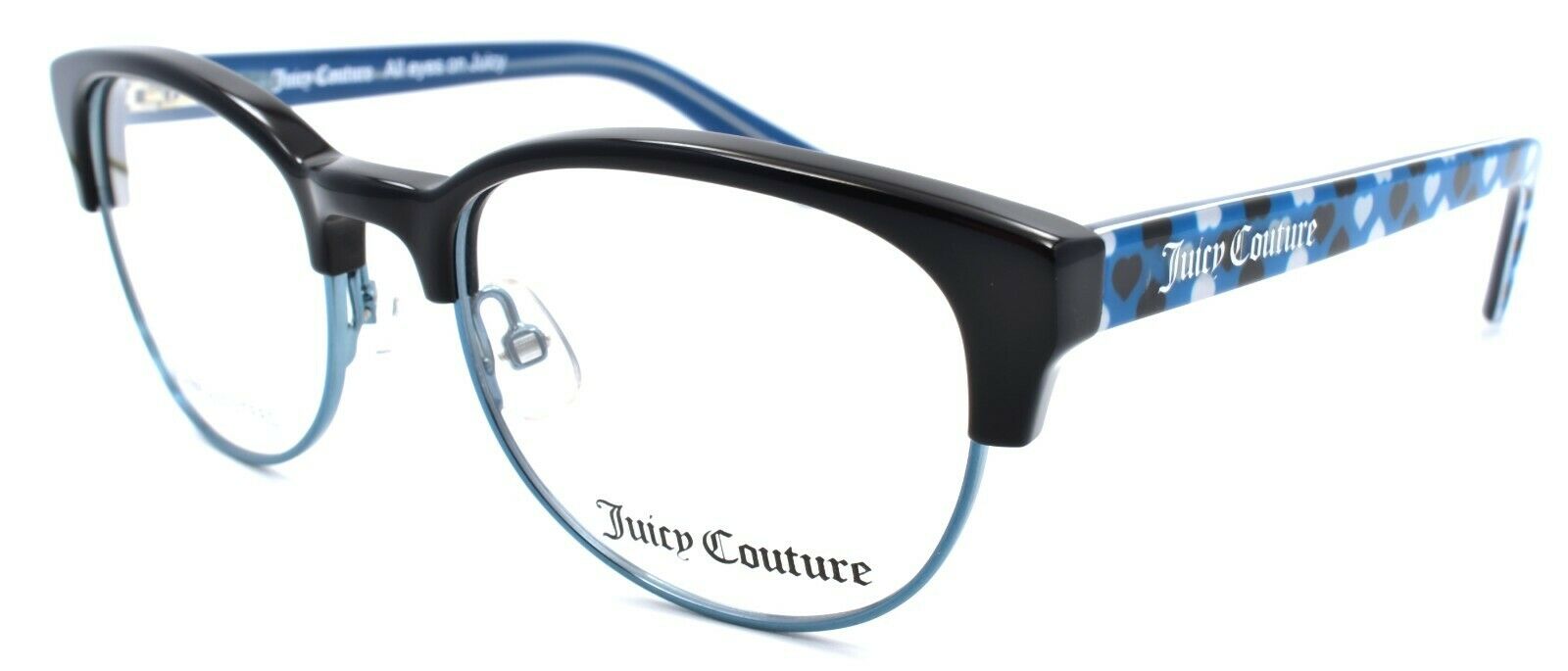 1-Juicy Couture JU928 ETJ Girls Eyeglasses Frames 45-16-120 Black / Teal w/ Hearts-762753165688-IKSpecs