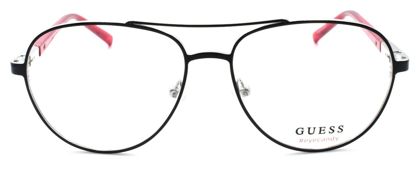 2-GUESS GU3029 005 Eye Candy Eyeglasses Frames Aviator 53-14-135 Black / Red-664689990771-IKSpecs