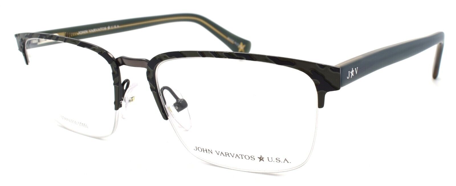 1-John Varvatos VJVC007 Men's Eyeglasses Frames Half-rim 53-18-145 Sage / Black-751286369830-IKSpecs