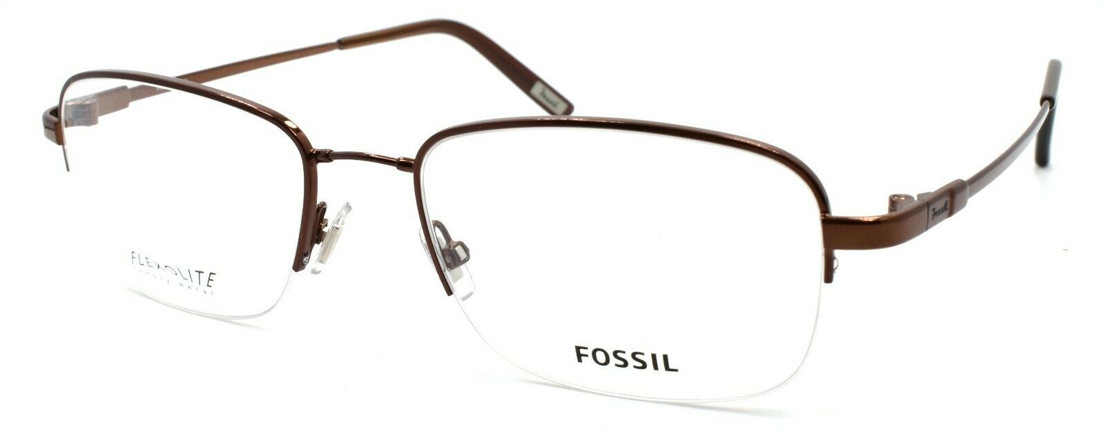 1-Fossil Trey 0TR2 Men's Eyeglasses Frames Half-rim Flexible 54-19-145 Dark Brown-780073973332-IKSpecs