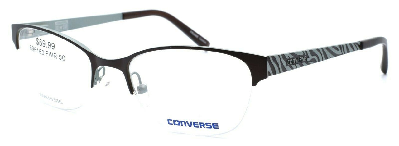 1-CONVERSE A059 Women's Eyeglasses Frames Half-rim 50-18-135 Brown + CASE-751286277203-IKSpecs