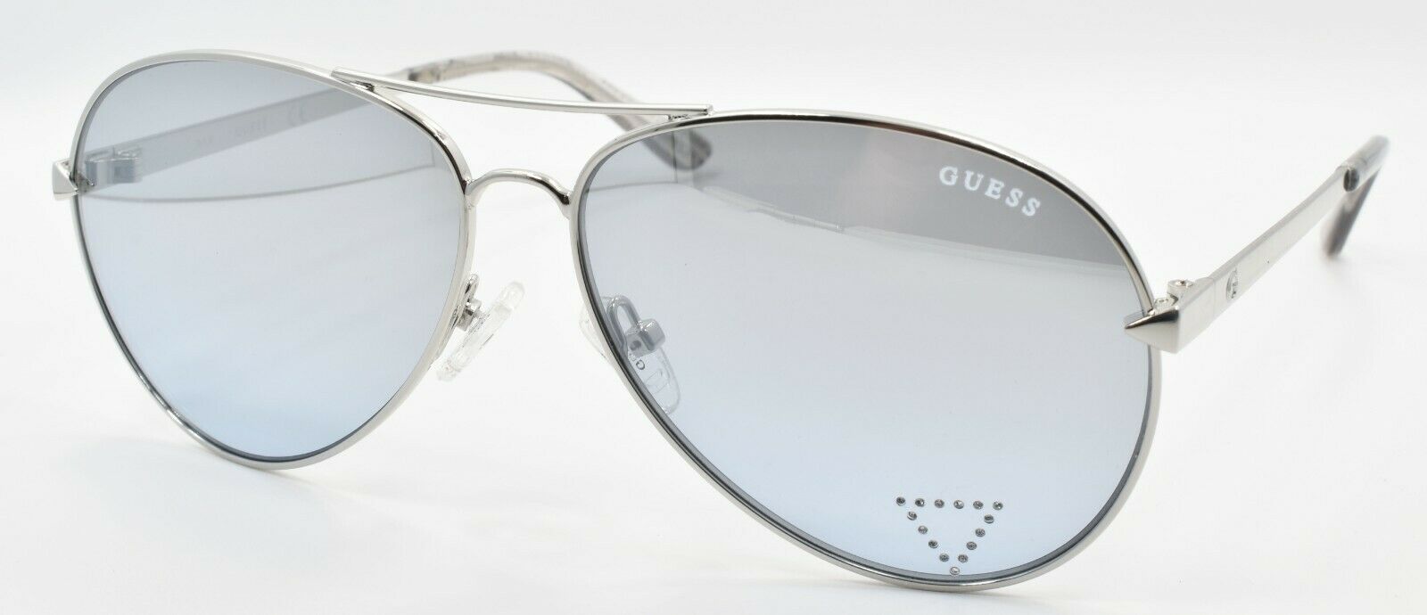 1-GUESS GU7616-S 10X Women's Sunglasses Aviator 58-12-140 Shiny Nickeltin / Blue-889214091475-IKSpecs