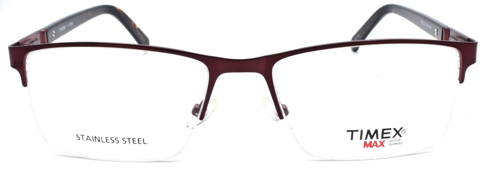 2-Timex 4:17 PM Men's Eyeglasses Frames Half-rim 56-18-145 Brown-715317152259-IKSpecs