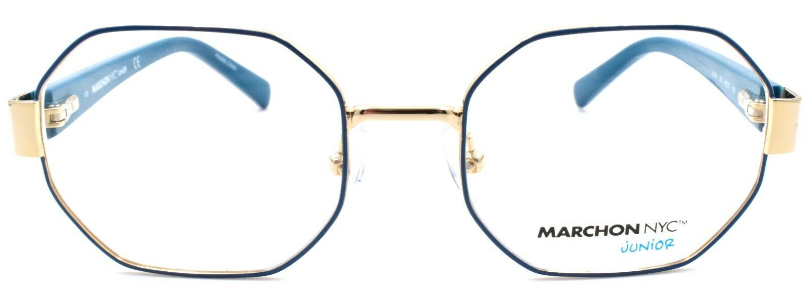2-Marchon M-7001 320 Kids Girls Eyeglasses Frames Octagon 46-17-130 Gold / Teal-886895430319-IKSpecs