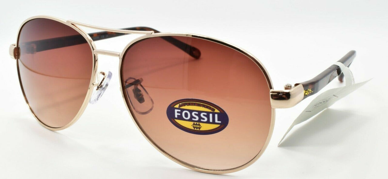 1-Fossil FW12 Women's Aviator Sunglasses 65-15-133 Gold & Havana / Brown Gradient-IKSpecs