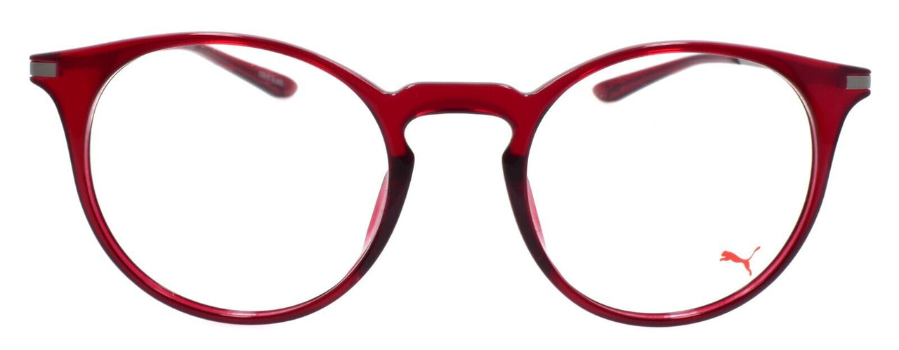 PUMA PU0116O 004 Eyeglasses Frames Round 49-20-145 Burgundy Red / Silver