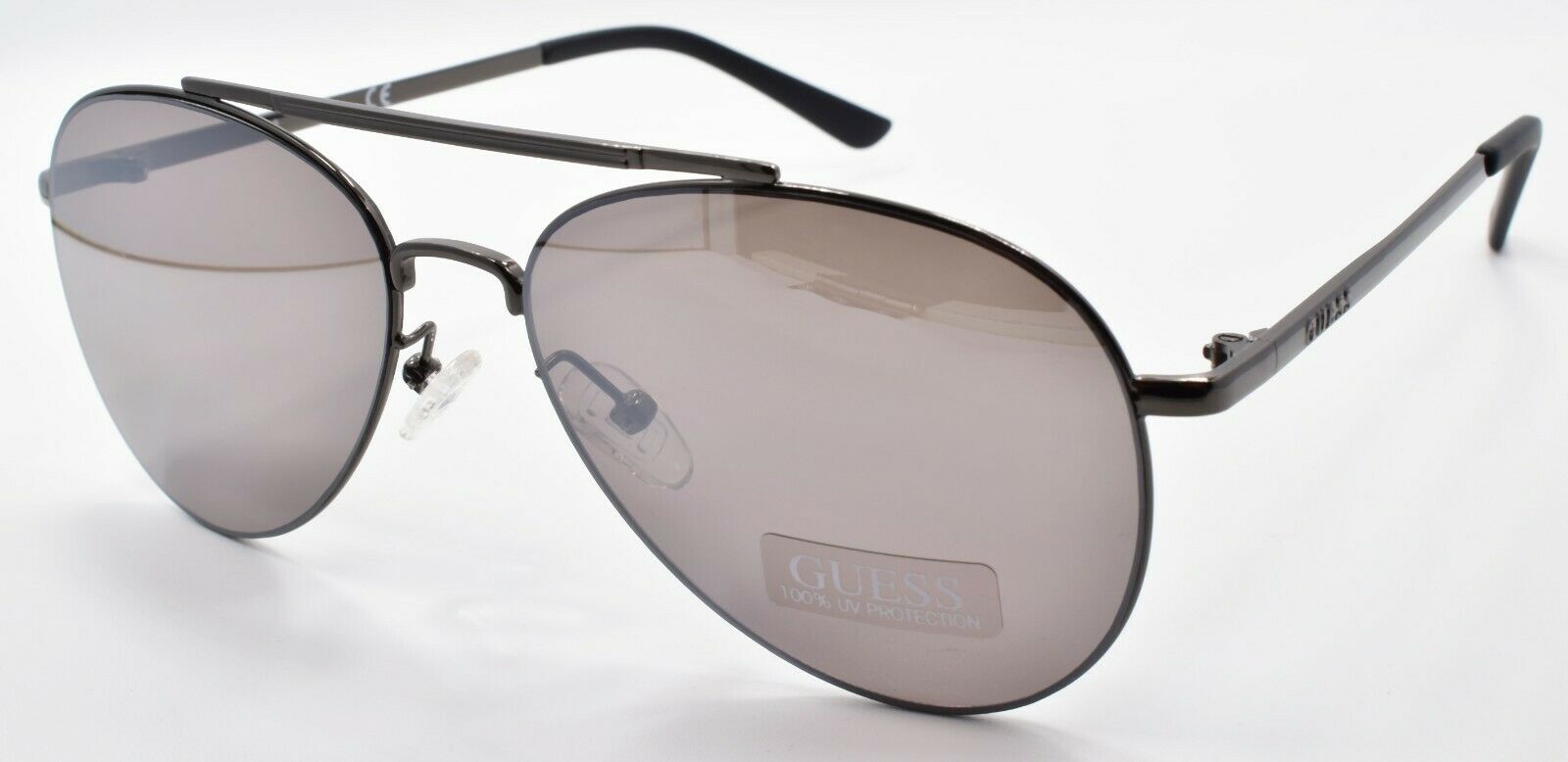 1-GUESS GF0195 08C Sunglasses Aviator 57-16-140 Gunmetal / Smoke Mirrored-889214077141-IKSpecs