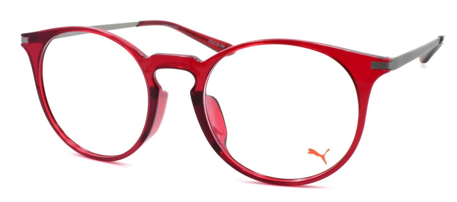 1-PUMA PU0116OA 004 Eyeglasses Frames Round 50-19-145 Burgundy Red / Silver-889652063836-IKSpecs