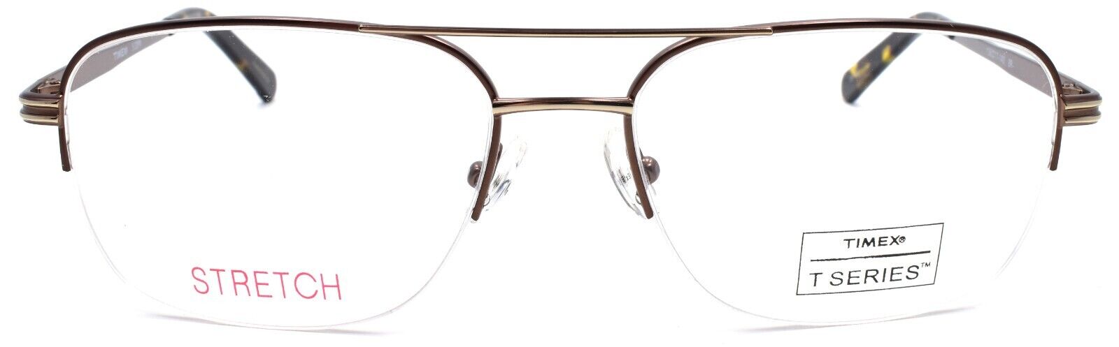 2-Timex 5:20 PM Men's Eyeglasses Frames Aviator Half-rim 56-17-140 Brown-715317196222-IKSpecs