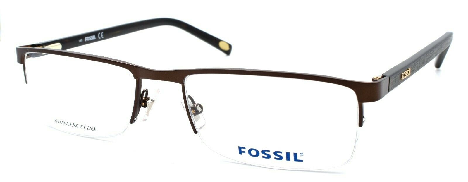 1-Fossil Michael 0JCA Men's Eyeglasses Frames Half-rim 54-18-140 Brown / Bakelite-716737372777-IKSpecs
