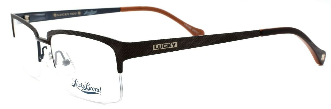 1-LUCKY BRAND Pipeline Men's Eyeglasses Frames Half-rim 53-18-140 Brown + CASE-751286256321-IKSpecs