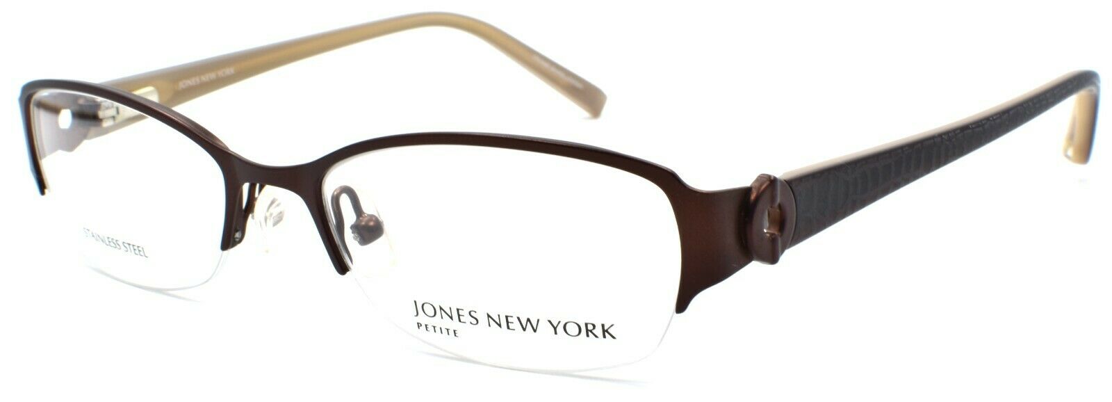 1-Jones New York JNY J128 Women's Eyeglasses Half-rim Petite 48-16-130 Brown-751286206456-IKSpecs