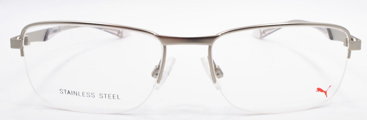2-PUMA PU0094O 007 Men's Eyeglasses Frames Half-Rim 57-18-140 Silver-889652061726-IKSpecs