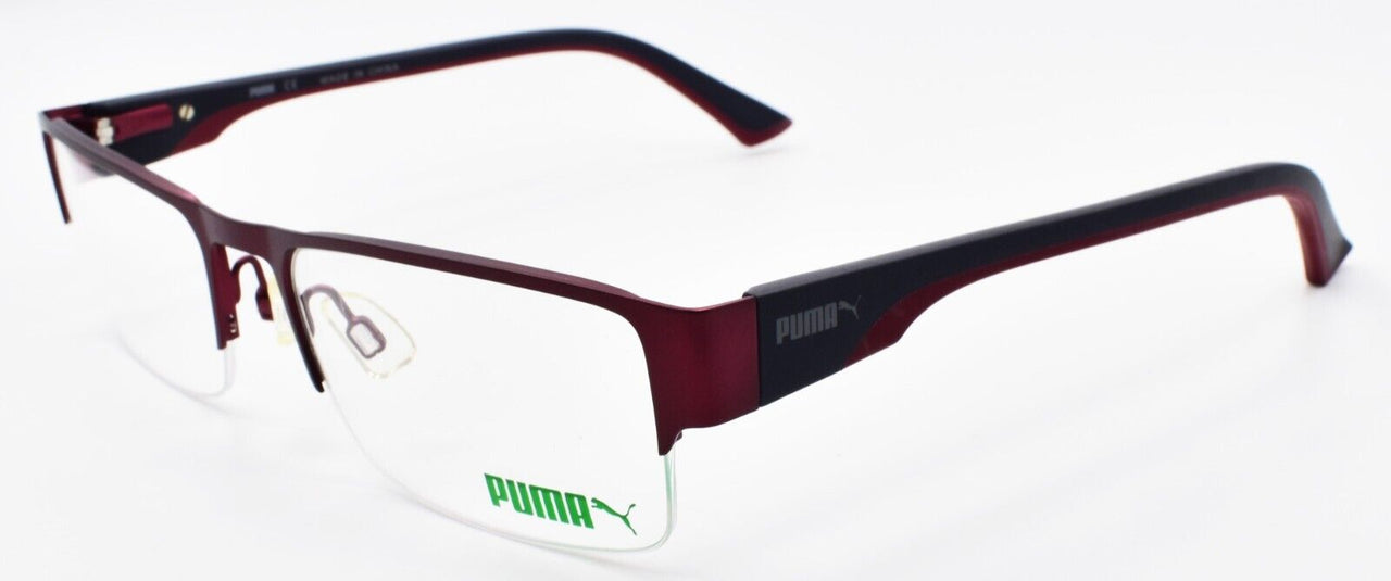PUMA PU0033O 003 Men's Eyeglasses Frames Half-Rim 55-18-140 Burgundy