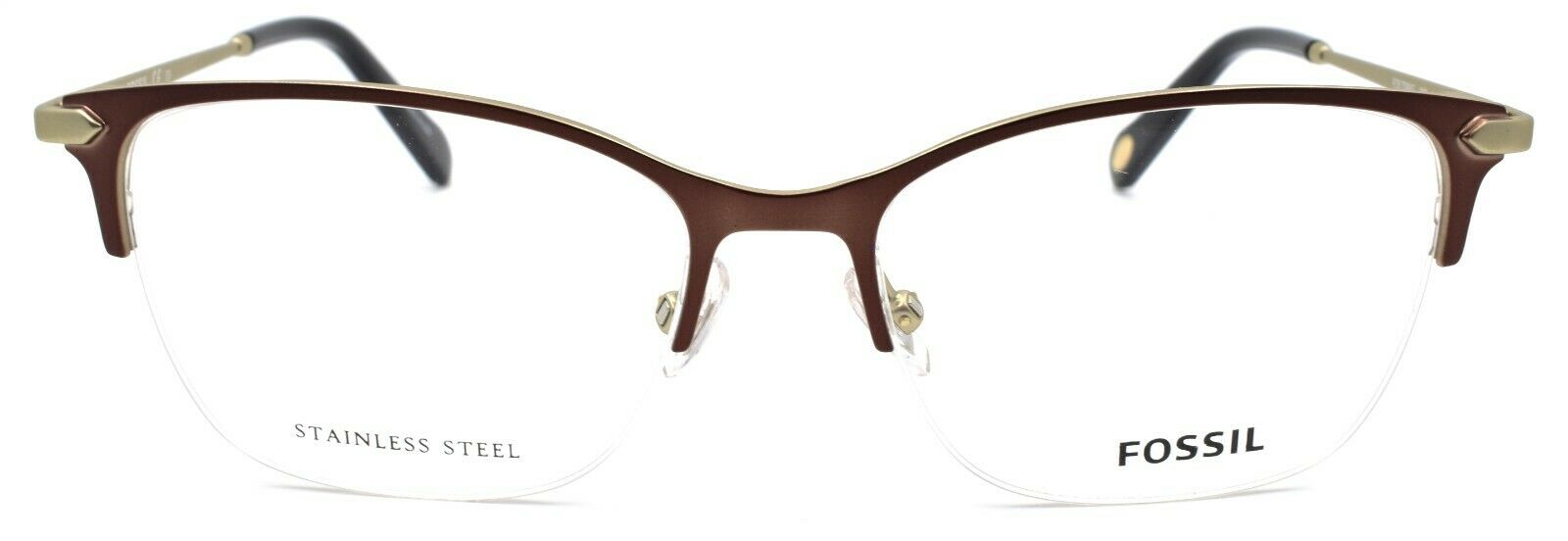 2-Fossil FOS 7088 09Q Women's Eyeglasses Frames Half-rim 51-16-140 Brown-716736295688-IKSpecs