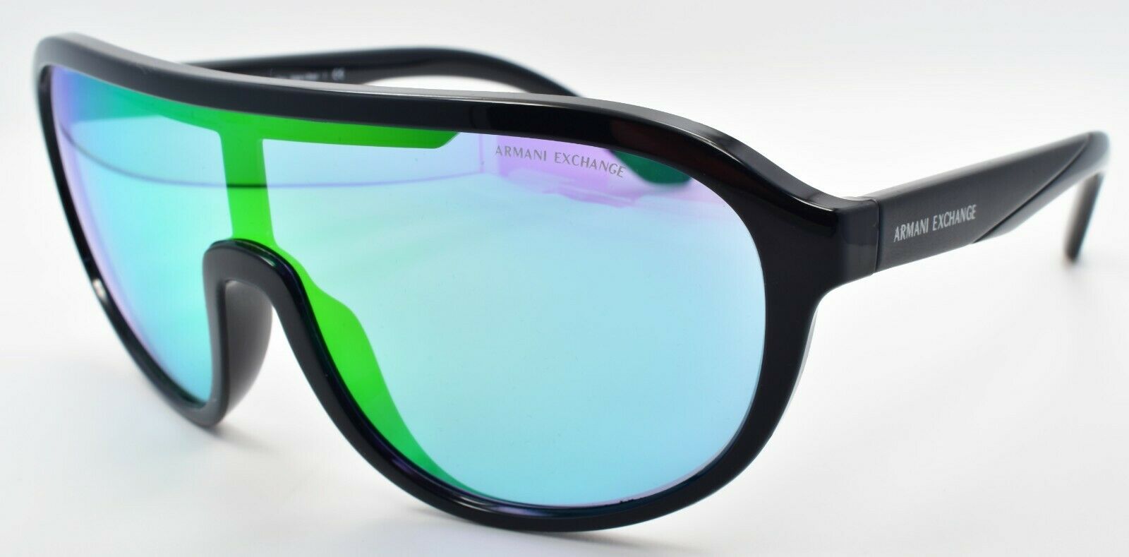 1-Armani Exchange AX4099S 815831 Shield Sunglasses Black / Blue Mirror-7895653196643-IKSpecs