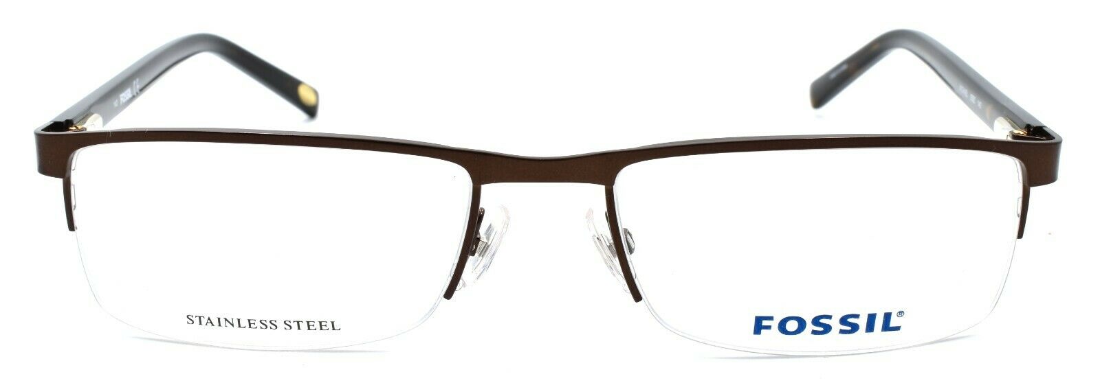 2-Fossil Michael 0JCA Men's Eyeglasses Frames Half-rim 54-18-140 Brown / Bakelite-716737372777-IKSpecs