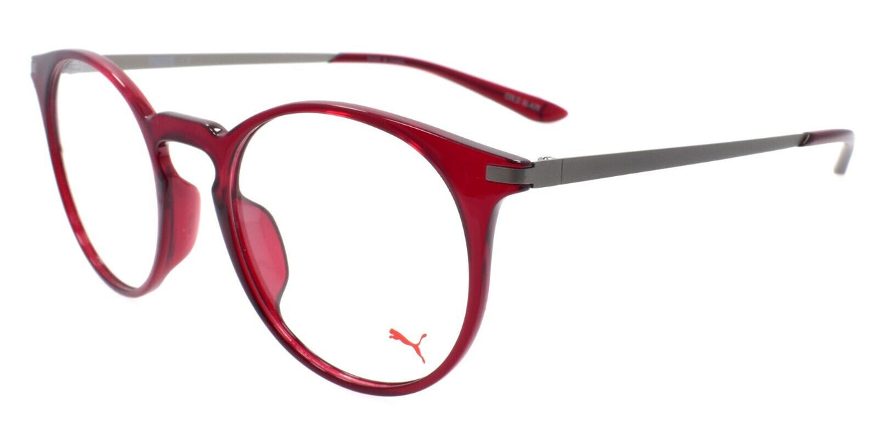 PUMA PU0116O 004 Eyeglasses Frames Round 49-20-145 Burgundy Red / Silver