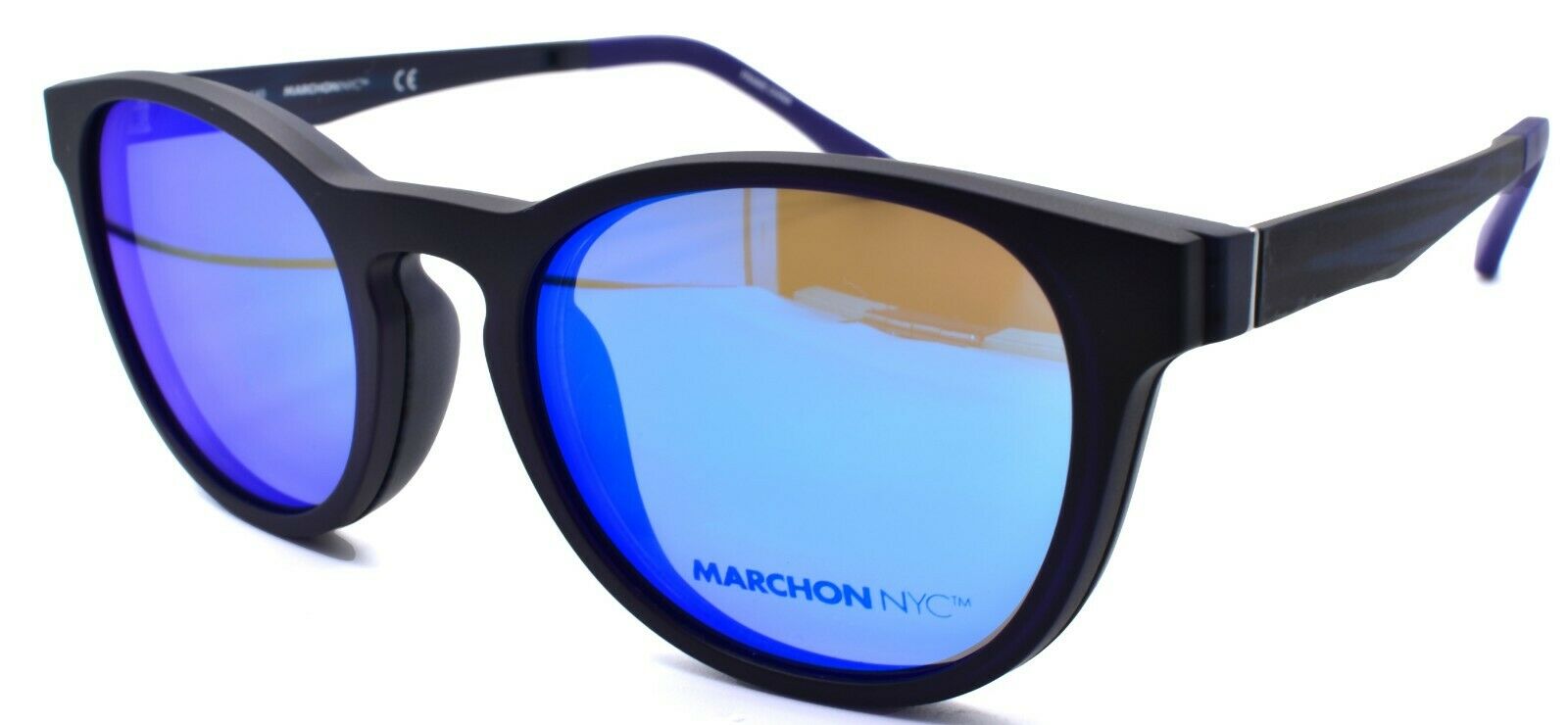1-Marchon M-1502 412 Eyeglasses Frames 50-19-140 Matte Navy + 2 Magnetic Clip Ons-886895484374-IKSpecs