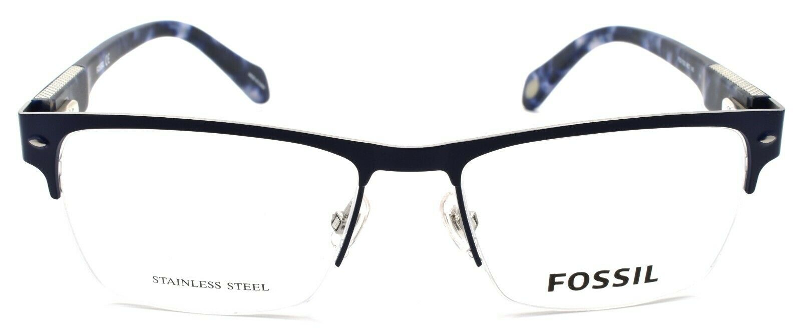 2-Fossil FOS 7020 RCT Men's Eyeglasses Frames Half-rim 53-17-145 Matte Blue-716736029009-IKSpecs